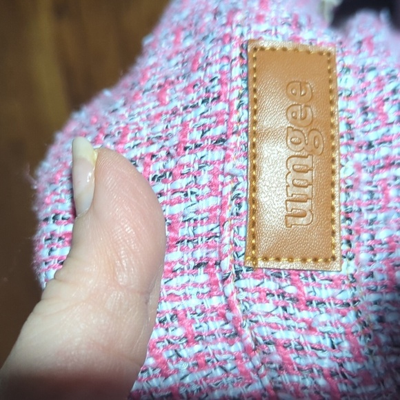 Umgee Tweed Jacket Pink/ Blue Denim Fringe Hem Cotton Hippie Festival Sz M - Picture 9 of 11